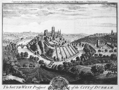 Het zuidwestelijke uitzicht van de stad Durham, circa 1600 door English School