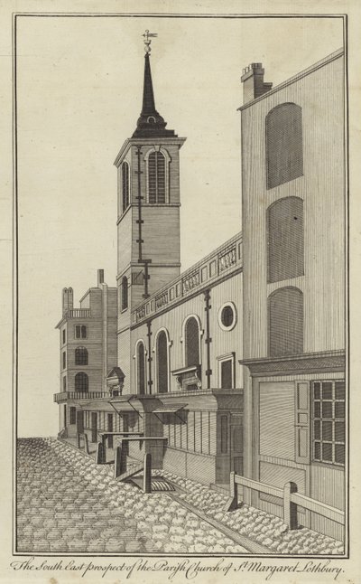 Het Zuidoostelijke Uitzicht van de Parochiekerk van St Margaret Lothbury, Londen door English School