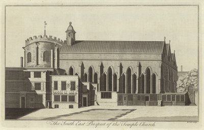 Het zuidoostelijke aanzicht van de Temple Church, Londen door English School