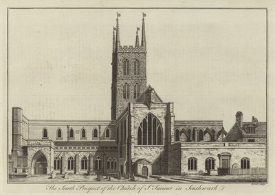 Het zuidelijke uitzicht op de kerk van St. Saviour in Southwark door English School