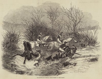 De Southgate Steeple Chase, Scène bij de Beek (gravure) door English School