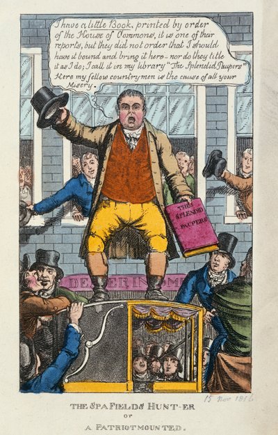 The Spa Fields Hunt-er of een patriot gemonteerd, 1816 door English School