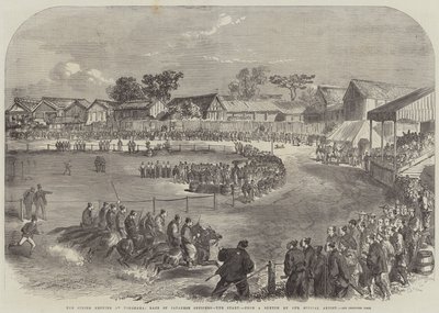 De Voorjaarsbijeenkomst in Yokohama, Wedstrijd van Japanse Officieren, de Start (gravure) door English School