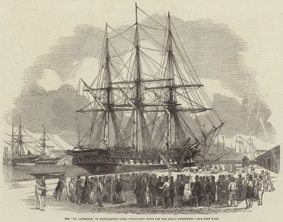 De "St Lawrence," in Southampton Dock, goederen lossend voor de Grote Tentoonstelling door English School
