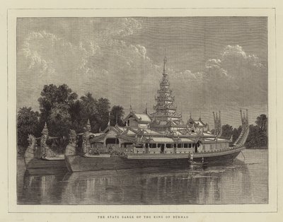 De staatsbark van de koning van Birma (gravure) door English School