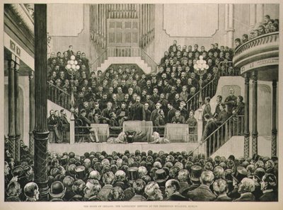 De toestand in Ierland: De vergadering van de landeigenaren in het tentoonstellingsgebouw, Dublin door English School