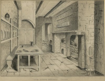 De stenen keuken in de Tower of London door English School
