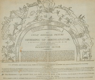 De Bestorming van Seringapatam, geschilderd door Robert Ker Porter, panorama in het Lyceum, Strand, Londen door English School