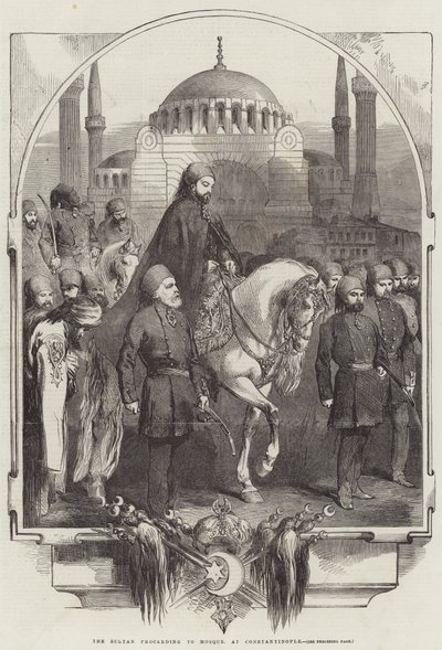 De Sultan op weg naar de Moskee, in Constantinopel (gravure) door English School