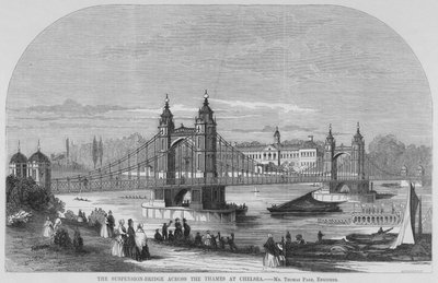 De Hangbrug over de Theems bij Chelsea (gravure) door English School