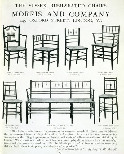 De Sussex Rush-Seated Chairs, gemaakt door Morris and Company door English School