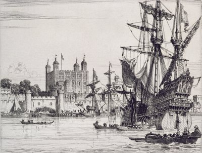 De Tower of London in de Middeleeuwen door English School
