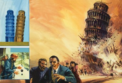 De Toren van Pisa, voorgesteld als instortend door English School