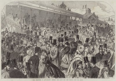 De Tribunes bij Longchamps voor de Race om de Grand Prix de Paris door English School