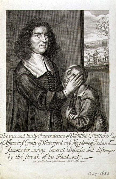 De Ware en Levendige Karikatuur van Valentine Greatrakes Esq. door English School