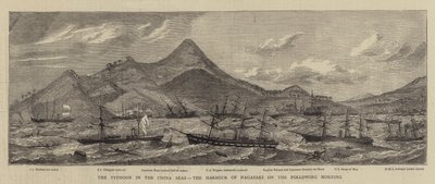 De tyfoon in de Chinese Zeeën, de haven van Nagasaki de volgende ochtend (gravure) door English School