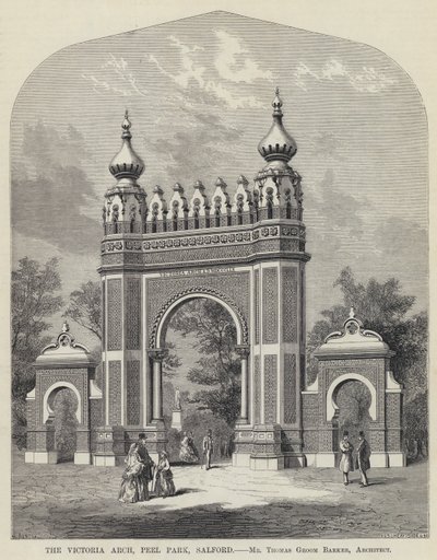 De Victoria Arch, Peel Park, Salford door English School