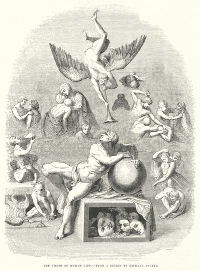 De visie van het menselijk leven (gravure) door English School