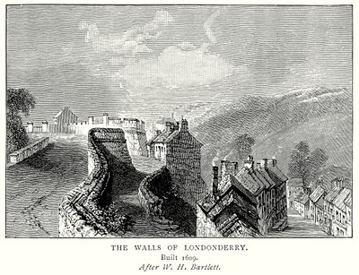 De muren van Londonderry (gravure) door English School