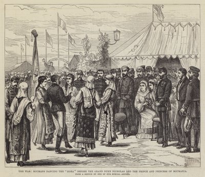 De oorlog, Roemenen dansen de "Hora" voor de Groothertog Nicolaas en de prins en prinses van Roemenië door English School