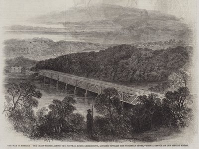 De Oorlog in Amerika, de Kettingbrug over de Potomac boven Georgetown, kijkend naar de Virginia Oever door English School