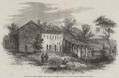 De oorlog in Italië, Oostenrijkse post bij de spoorbrug in Valenza (gravure) door English School