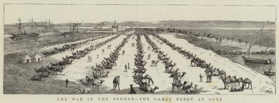 De Oorlog in de Soedan, het Kameeldepot in Suez (gravure) door English School