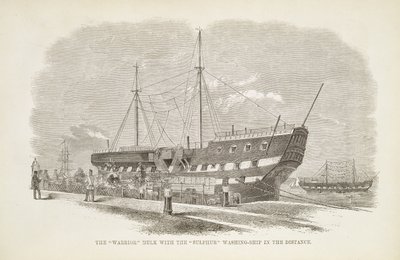 De Warrior Hulk met het Zwavel Was-Schip in de Verte, uit The Criminal Prisons of London and Scenes of Prison Life door Henry Mayhew (1812-87) en John Binny, 1862 door English School