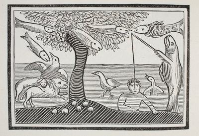 Het waterwonder, of vissen heren van de schepping, illustratie uit Chap-books van de achttiende eeuw door John Ashton, uitgegeven 1882 door English School