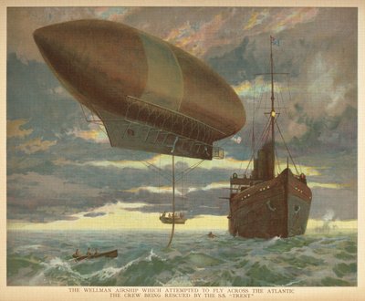 Het Wellman-luchtschip dat probeerde de Atlantische Oceaan over te steken, de bemanning werd gered door de S.S. "Trent". Little people