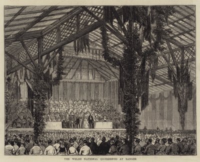 De Welshe nationale Eisteddfod in Bangor (gravure) door English School
