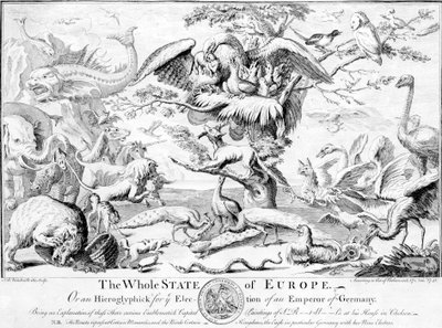 De Gehele Staat van Europa, of Een Hiëroglief voor de Verkiezing van een Keizer van Duitsland, 1741 door English School
