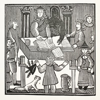 Het Gehele Proces en de Aanklacht tegen Sir John Barleycorn, Ridder, illustratie uit Chap-books van de Achttiende Eeuw door John Ashton, uitgegeven 1882 door English School