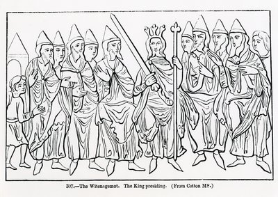 De Witenagemot met de Koning als voorzitter, uit een manuscript door English School