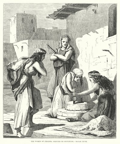 De vrouwen van Chaldea tot slavernij gereduceerd, Jesaja XLVII (gravure) door English School