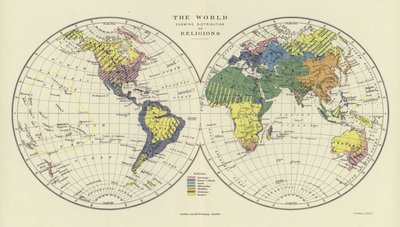 De wereld die de verdeling van religies toont door English School