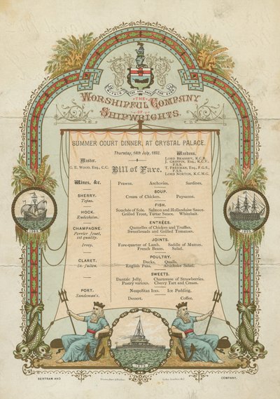 Zomerdiner van de Worshipful Company of Shipwrights (chromolitho) door English School