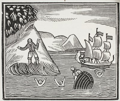Het wrak, illustratie uit Chap-books van de achttiende eeuw door John Ashton, uitgegeven 1882 door English School