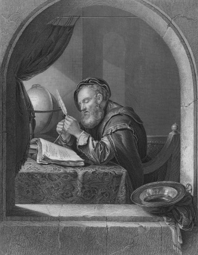 De Schrijfleraar (gravure) door English School