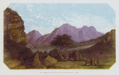 De geschreven berg bij de Sinaï (kleur litho) door English School