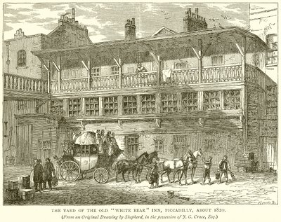 De Binnenplaats van de Oude White Bear Inn, Piccadilly, rond 1820 door English School