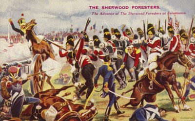 De opmars van de Sherwood Foresters bij de Slag om Salamanca, Spanje, Peninsulaire Oorlog, 1812 door English School
