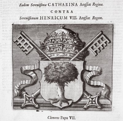 De wapens van paus Clemens VII, illustratie uit Handelingen en Monumenten van John Foxe, negende editie, uitgegeven 1684 door English School