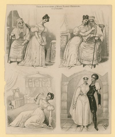 De houdingen van Miss Fanny Kemble als Juliet door English School