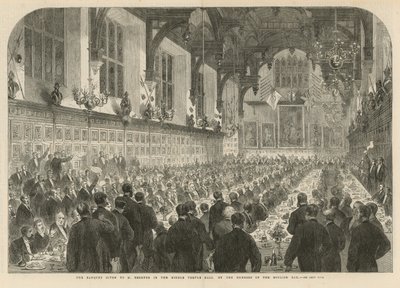 Het banket gegeven aan M Berryer in de Middle Temple Hall door English School