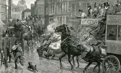 De slag om de straten van Londen - Ludgate Hill op een gladde dag door English School