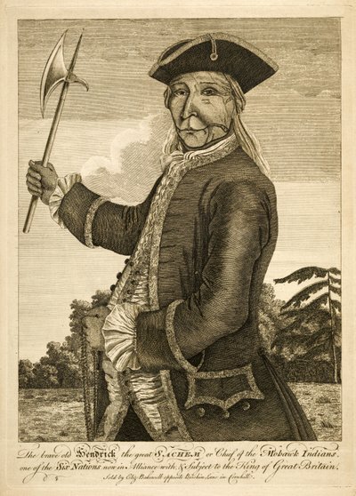 De dappere oude Hendrick de Grote Sachem of Chief van de Mohawk Indianen, uitgegeven 1755 door English School
