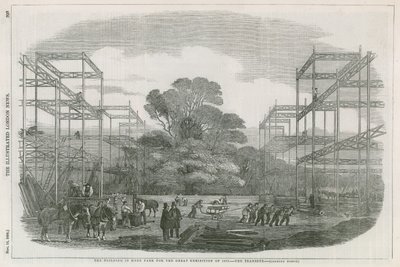 Het gebouw in Hyde Park, Londen, voor de Grote Tentoonstelling van 1851 door English School