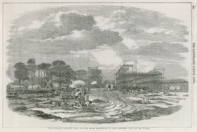 Het gebouw in Hyde Park, Londen, voor de Grote Tentoonstelling van 1851 door English School
