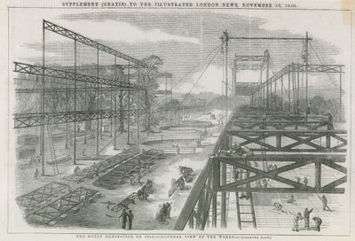 Het gebouw in Hyde Park, Londen, voor de Grote Tentoonstelling van 1851 door English School